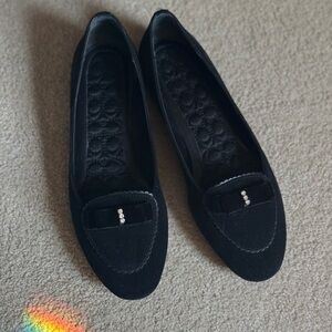 Coach Lidia Womens Shoes Black Suede Loafer Flat Slip On Casual Sandals